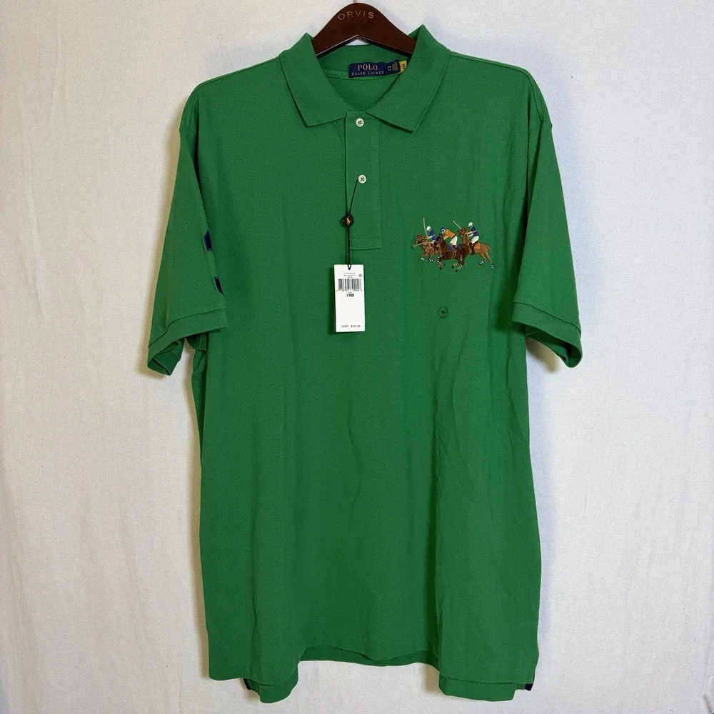 POLO RALPH LAUREN Mens 1XB Big Pony Classic Fit Polo Shirt Green Big Accents